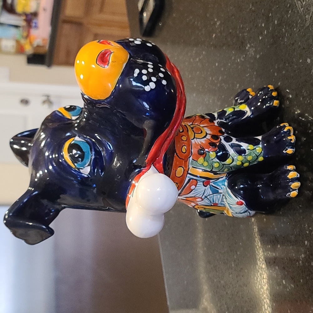 Talavera pottery dog with bone EUC